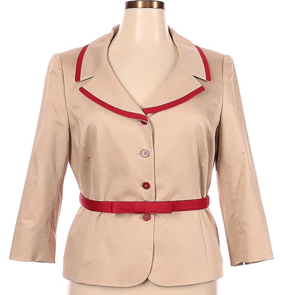 Tahari by ASL Blazer Tan and Red Belted Size 16